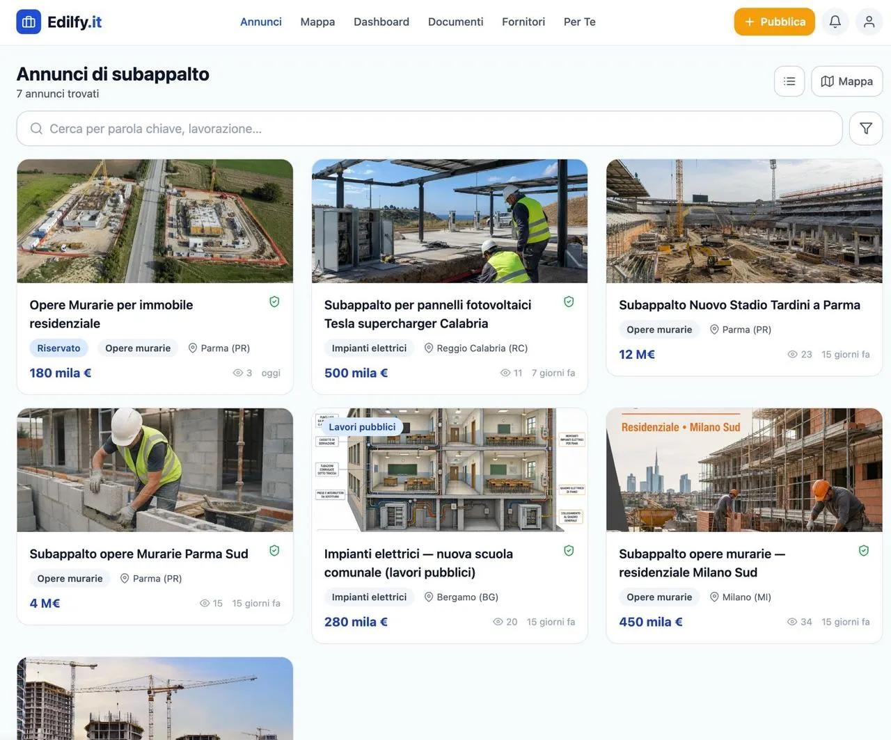 Vista di un’impresa che cerca lavoro: annunci disponibili e sezione con gli annunci riservati condivisi dai propri clienti.